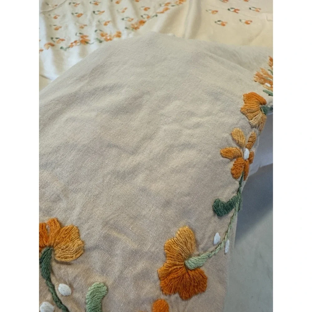 Vintage Handmade Embroidered Cotton Bedspread Coverlet 81.5x92 w/ 2 Pillowcases